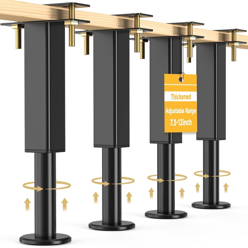 NESAPTO 4PCS Adjustable Height Bed Support Legs, 7.3-12 In, Metal Heavy Furniture Legs with Rubber Non-Slip Base for Sofa/Cabinet/Couch/Dresser/Table, Furniture Feet Replacement for King Queen Bed Frame Slat - Image 1